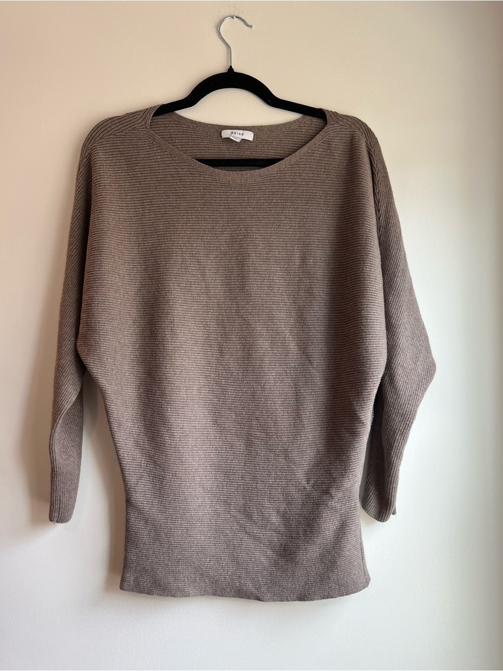 Reiss Scoop Neck Ribbed Sweater in Taupe